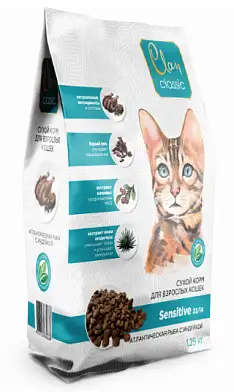 Clan Classic Sensitive-33/14 сухой корм для кошек с чувствительным пищеварением, атлантическая рыба/индейка 